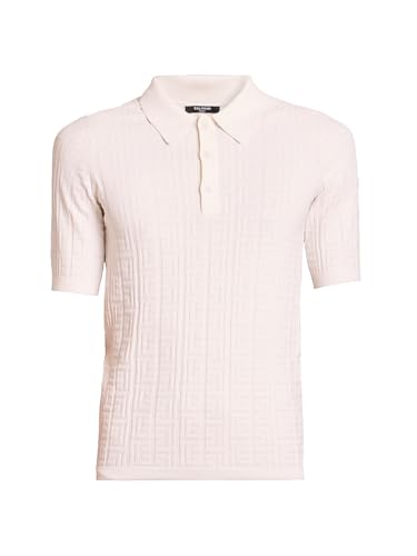 Balmain, Monogrammed Knit Polo Shirt, XX-Large, Natural