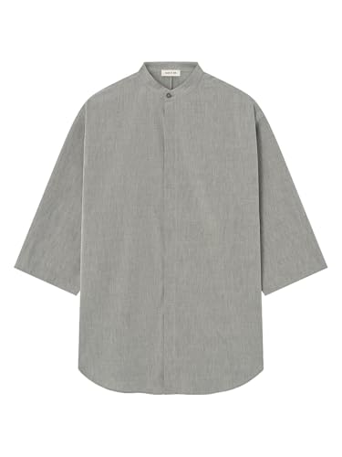 Fear of God, Band-Collar Wool Short-Sleeve Shirt, Large, Flint Chevron