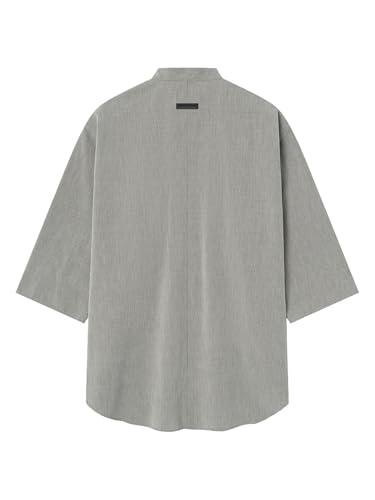 Fear of God, Band-Collar Wool Short-Sleeve Shirt, Large, Flint Chevron