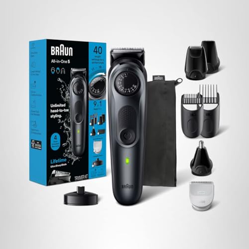 Braun All-in-One Men's Shaving Kit Series 5 5490, 9-in-1 Beard, Face, Nose, Ear Trimmer, Hair Clippers, Body Groomer and Manscaping