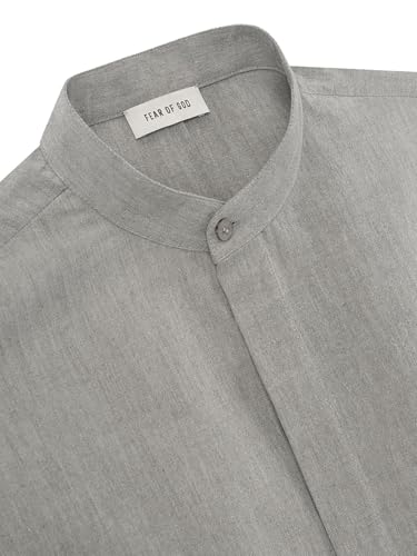 Fear of God, Band-Collar Wool Short-Sleeve Shirt, Large, Flint Chevron
