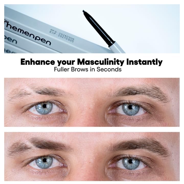The Men Pen - Waterproof Eyebrow Pen | Beard Filler for Men | 1 Ounces - 3 Pack | Microblading Eyebrow Pen | Hair Filler | Anti-Smudge | Mustache, Beard & Eyebrow Filler | Light Brown