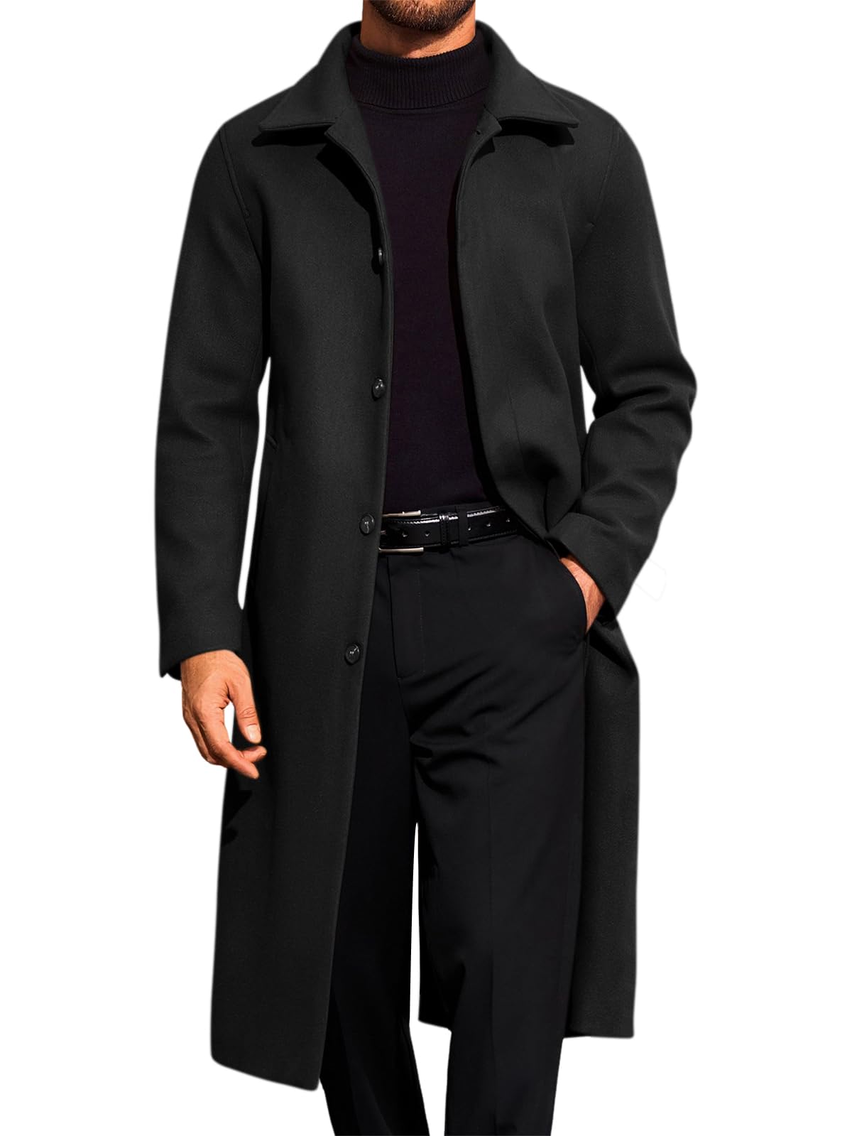 Runcati Mens Long Trench Coat Single Breasted Lapel Overcoat Casual Fall Winter Warm Peacoat