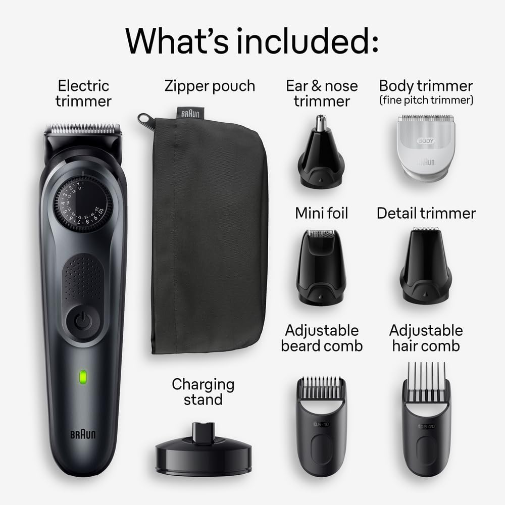 Braun All-in-One Men's Shaving Kit Series 5 5490, 9-in-1 Beard, Face, Nose, Ear Trimmer, Hair Clippers, Body Groomer and Manscaping