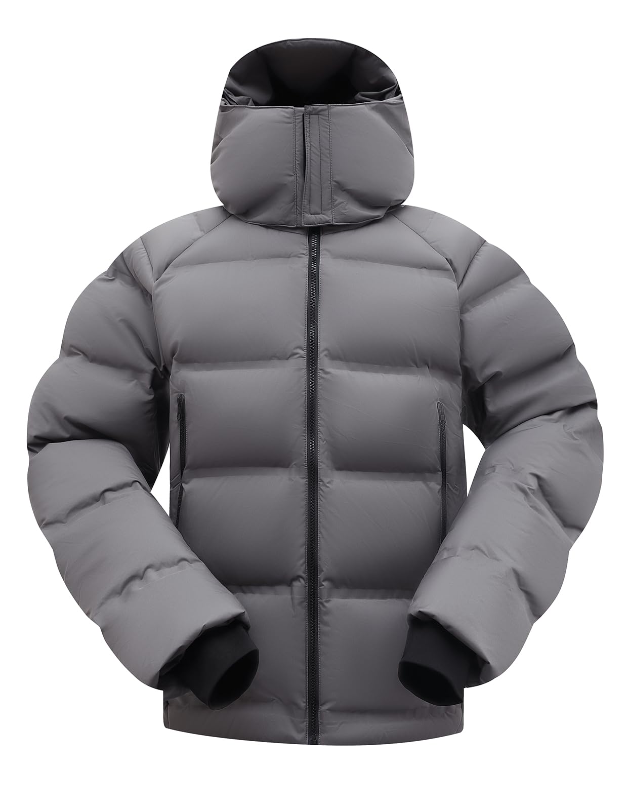 fit space Men's Thickened Down Jacket Super Warm Winter Puffer Jacket Snow Coat with Detachable Hood Waterproof Windproof Grey, Large
