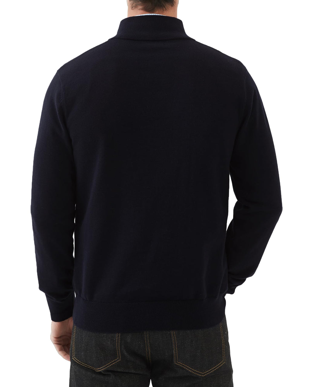 Kallspin Men's Quarter-Zip Sweater Pure Cotton Mock Neck Knit Long Sleeve Pullover Sweater(Black, L)