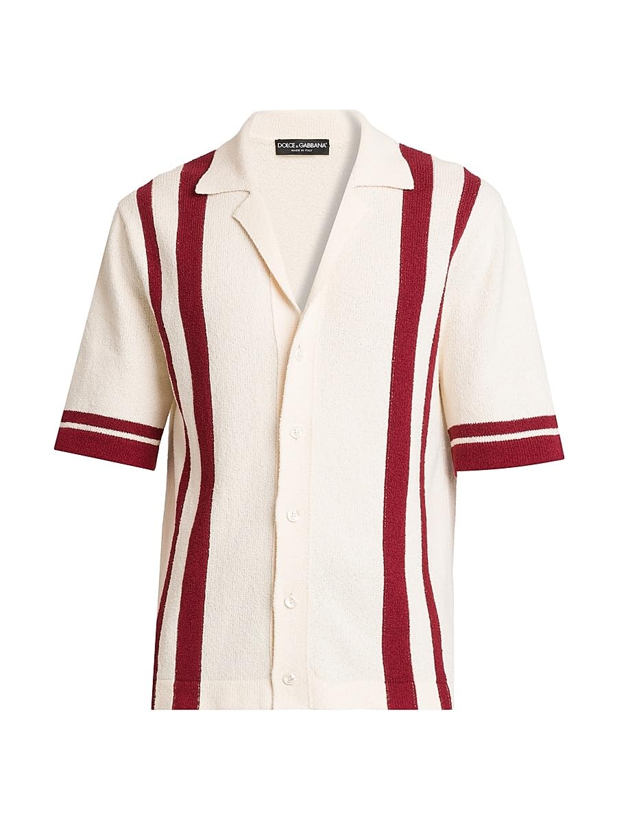 Dolce&Gabbana, Striped Cotton-Blend Knit Slim-Fit Shirt, 50 (40), Bianco Rosso