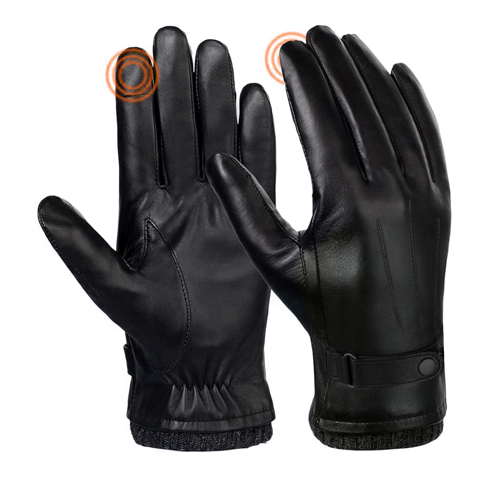 SANKUU Black Leather Gloves for Men, Winter Warm Touchscree Cycling Gloves Outdoor Riding Warm Linner Waterproof Gloves(Large)