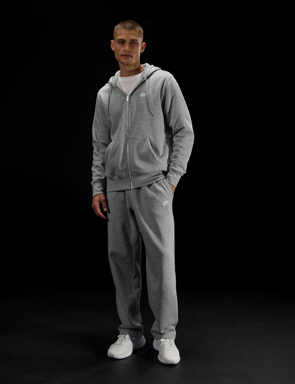 Nike Men's Club Open Hem Brushed Fleece Pants, Dark Grey Heather/Light Smoke Grey/White, Large