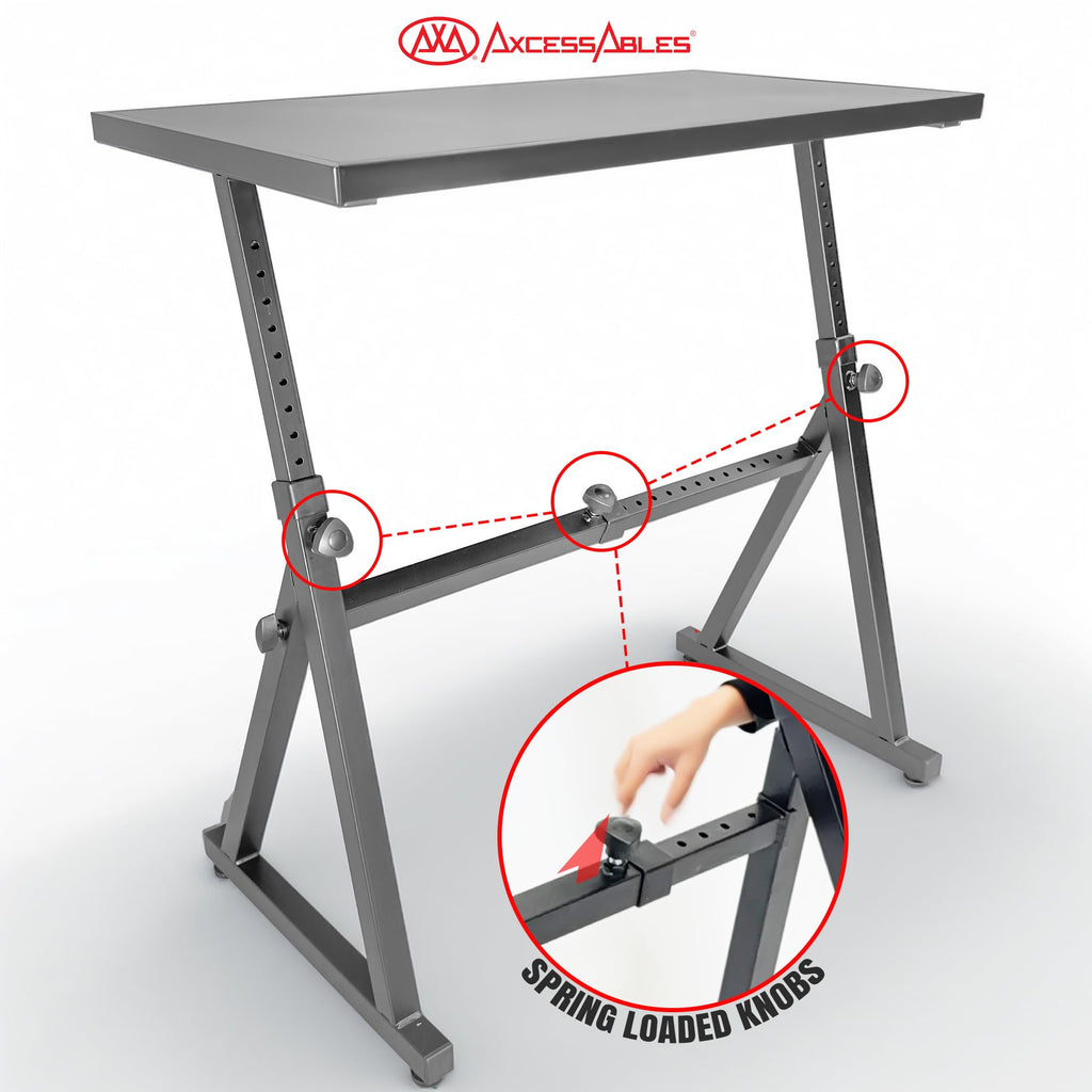 AxcessAbles Adjustable Piano Keyboard Stand and DJ Controller Desk – Removable 36"x19.4" Steel Tabletop, Height Adjustable Music Workstation for Mixers, Synths, Recording, and Live Performance