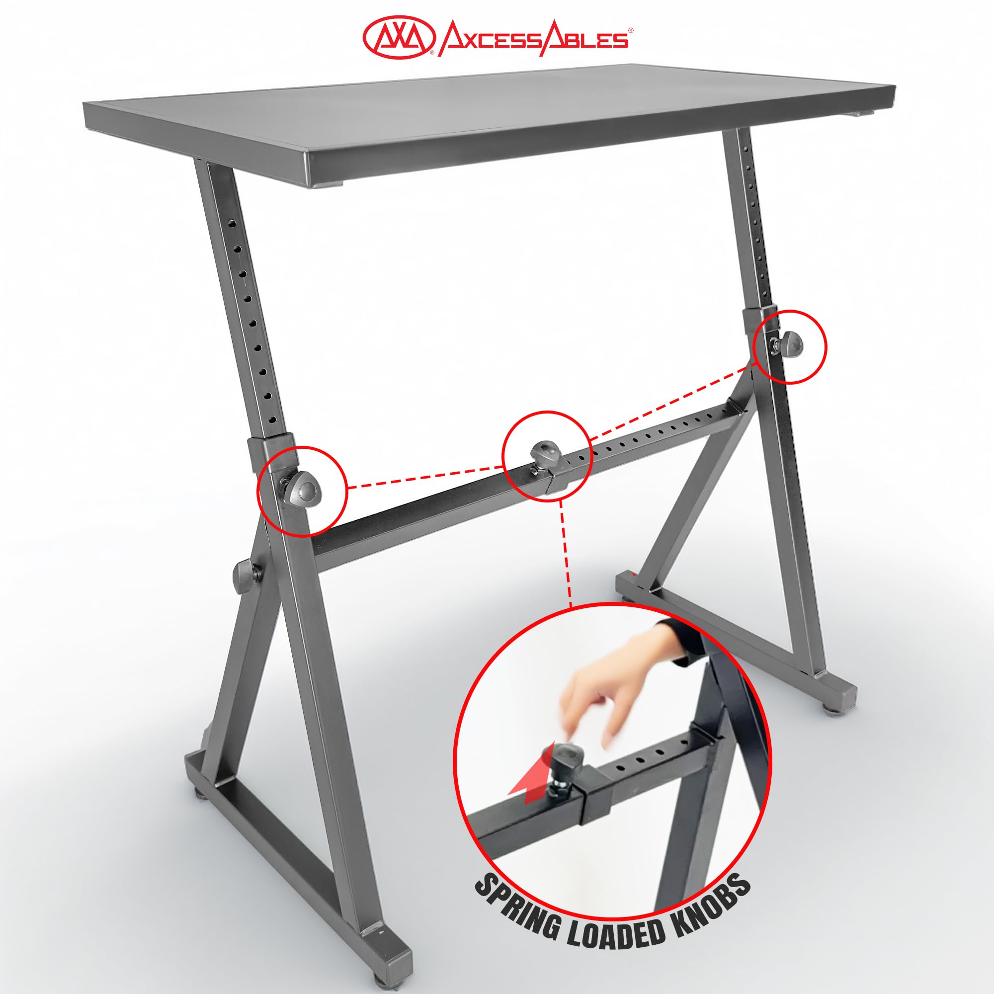 AxcessAbles Adjustable Piano Keyboard Stand and DJ Controller Desk – Removable 36"x19.4" Steel Tabletop, Height Adjustable Music Workstation for Mixers, Synths, Recording, and Live Performance