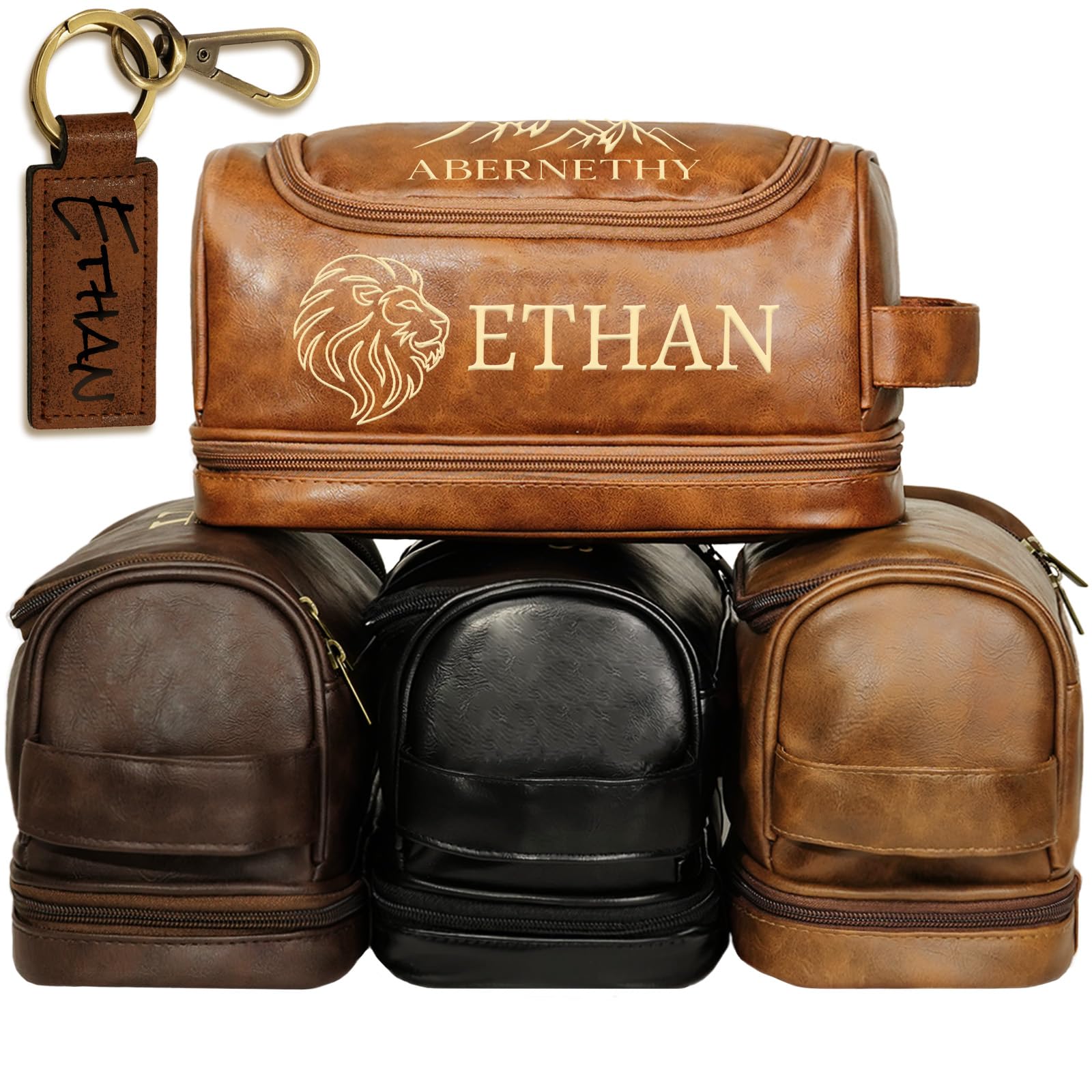 Personalized Toiletry Bag for Men, Christmas Gifts for Men, Custom Leather Mens Toiletries Travel Kit, Customize Shaving Bags, Men's Birthday Gift Ideas for Dad, Anniversary, Grandpa, Lover