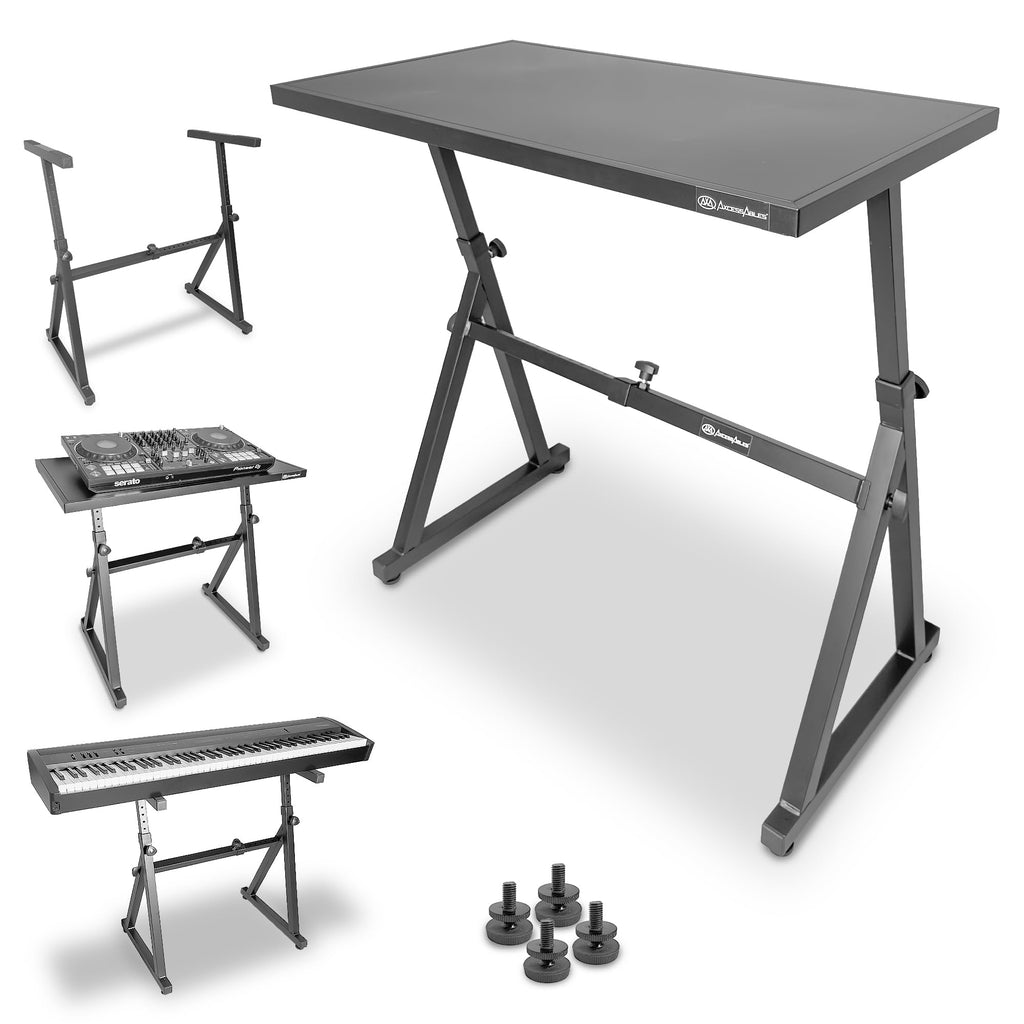 AxcessAbles Adjustable Piano Keyboard Stand and DJ Controller Desk – Removable 36"x19.4" Steel Tabletop, Height Adjustable Music Workstation for Mixers, Synths, Recording, and Live Performance