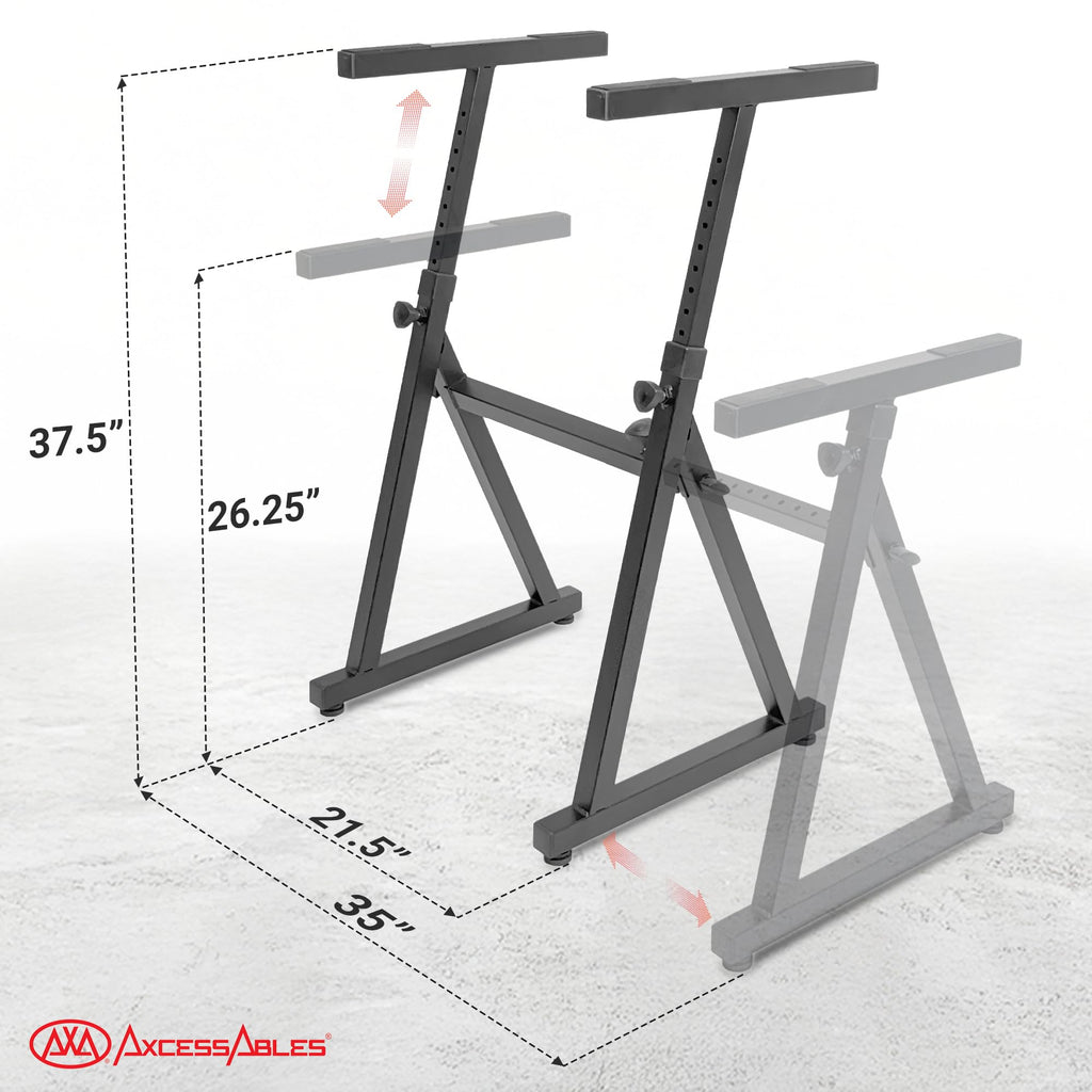 AxcessAbles Adjustable Piano Keyboard Stand and DJ Controller Desk – Removable 36"x19.4" Steel Tabletop, Height Adjustable Music Workstation for Mixers, Synths, Recording, and Live Performance