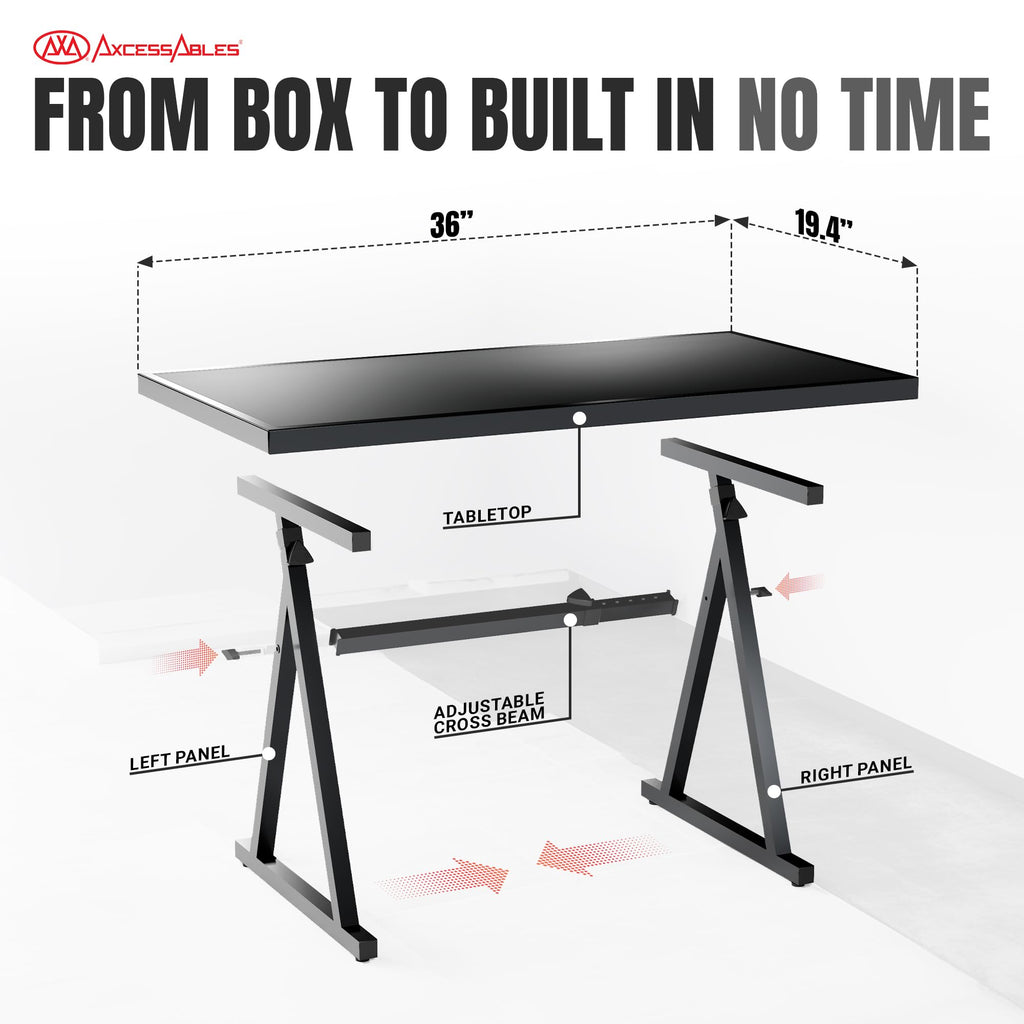 AxcessAbles Adjustable Piano Keyboard Stand and DJ Controller Desk – Removable 36"x19.4" Steel Tabletop, Height Adjustable Music Workstation for Mixers, Synths, Recording, and Live Performance