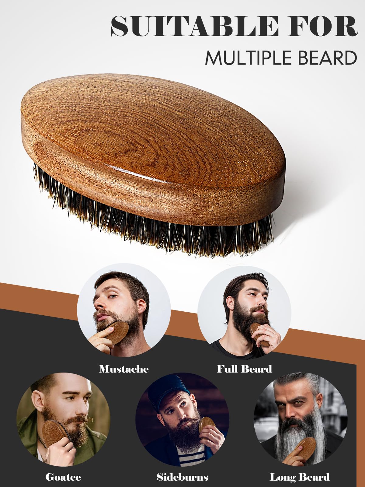Bituemly Beard Brush, Natural Boar Bristles Beard Brush for Men and Wooden Sandalwood Pocket Beard Comb Set, Facial Hair Grooming Kit with Mustache Scissors as a Styling Tool, Growth, Detangles, Shine