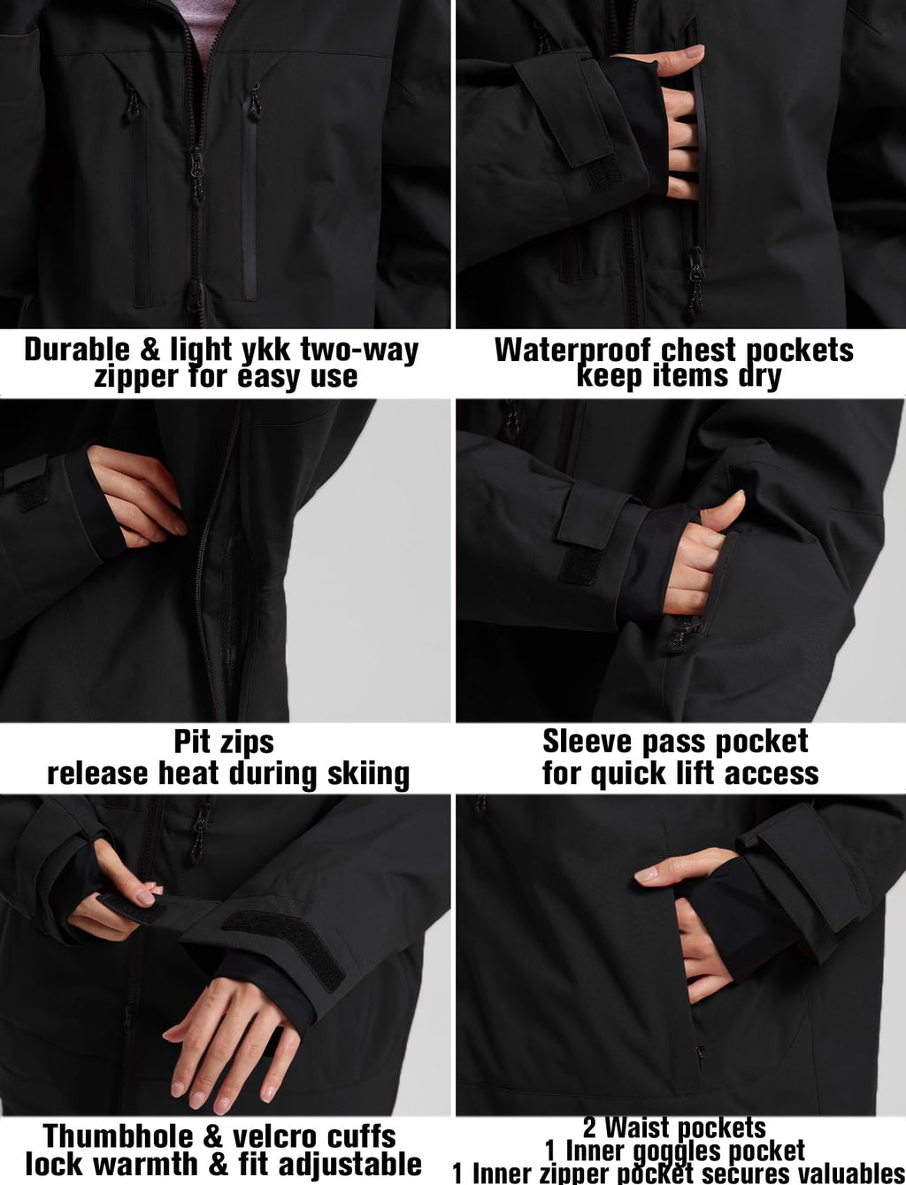 GSOU SNOW Snowboard Jacket Men Baggy Ski Jacket Waterproof Snow Coat Insulated Hooded Clothes for Winter Outdoor