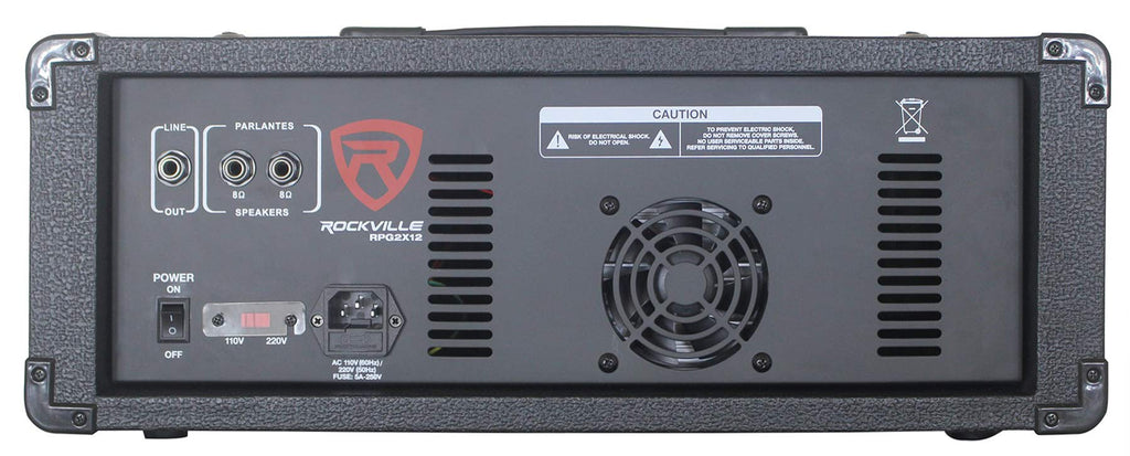 Rockville RPG2X12 Bundle: Dual 12-in 1400W Peak/350W RMS Passive DJ PA Speakers with Stands and Mics, 8-Channel 1400W Powered Mixer with Bluetooth, 2-Items