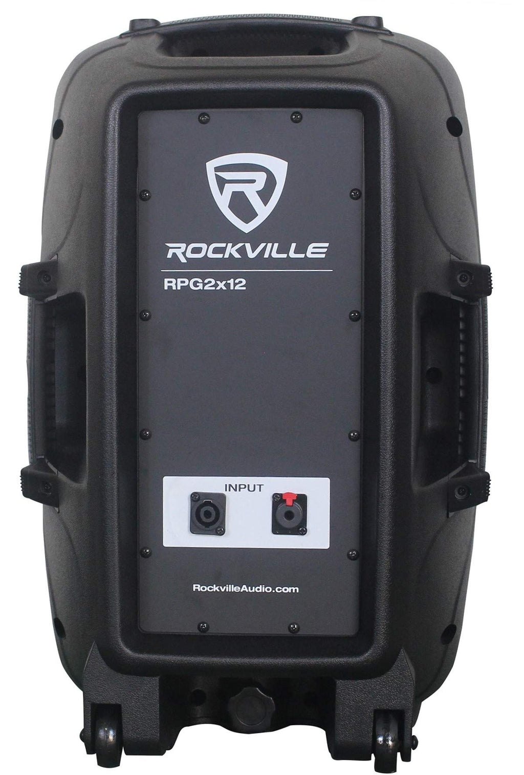Rockville RPG2X12 Bundle: Dual 12-in 1400W Peak/350W RMS Passive DJ PA Speakers with Stands and Mics, 8-Channel 1400W Powered Mixer with Bluetooth, 2-Items