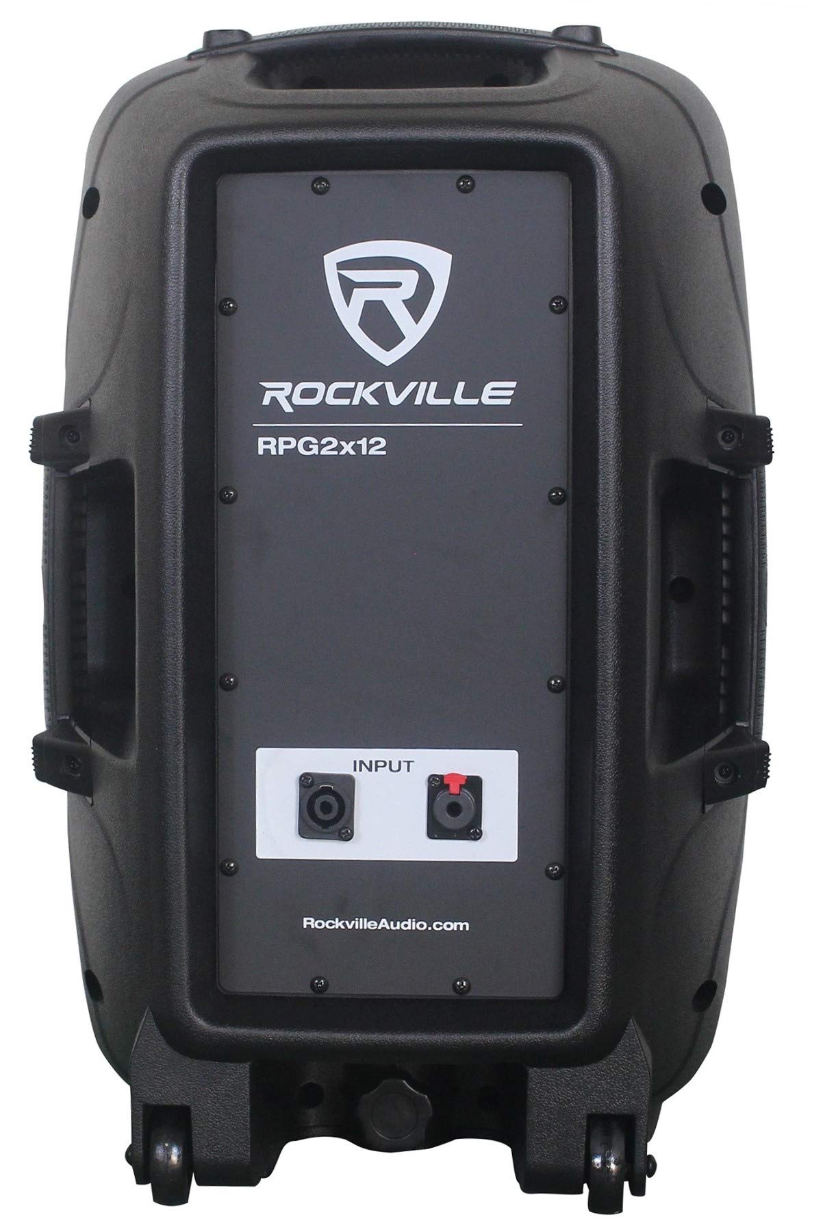 Rockville RPG2X12 Bundle: Dual 12-in 1400W Peak/350W RMS Passive DJ PA Speakers with Stands and Mics, 8-Channel 1400W Powered Mixer with Bluetooth, 2-Items