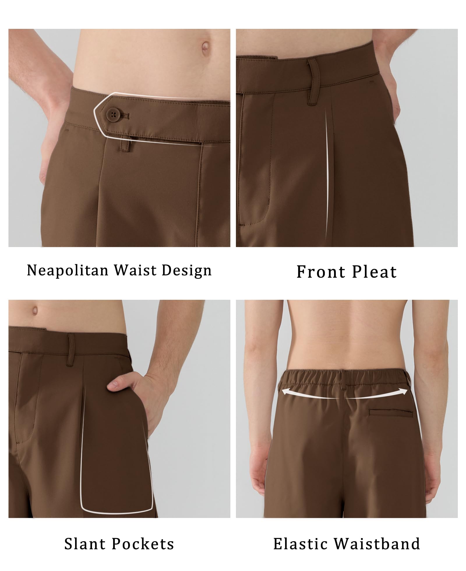 Susclude Wide Leg Dress Pants Men Pleated Baggy Casual Pants Mens Pants Relaxed Fit Trousers for Men with Pockets Brown