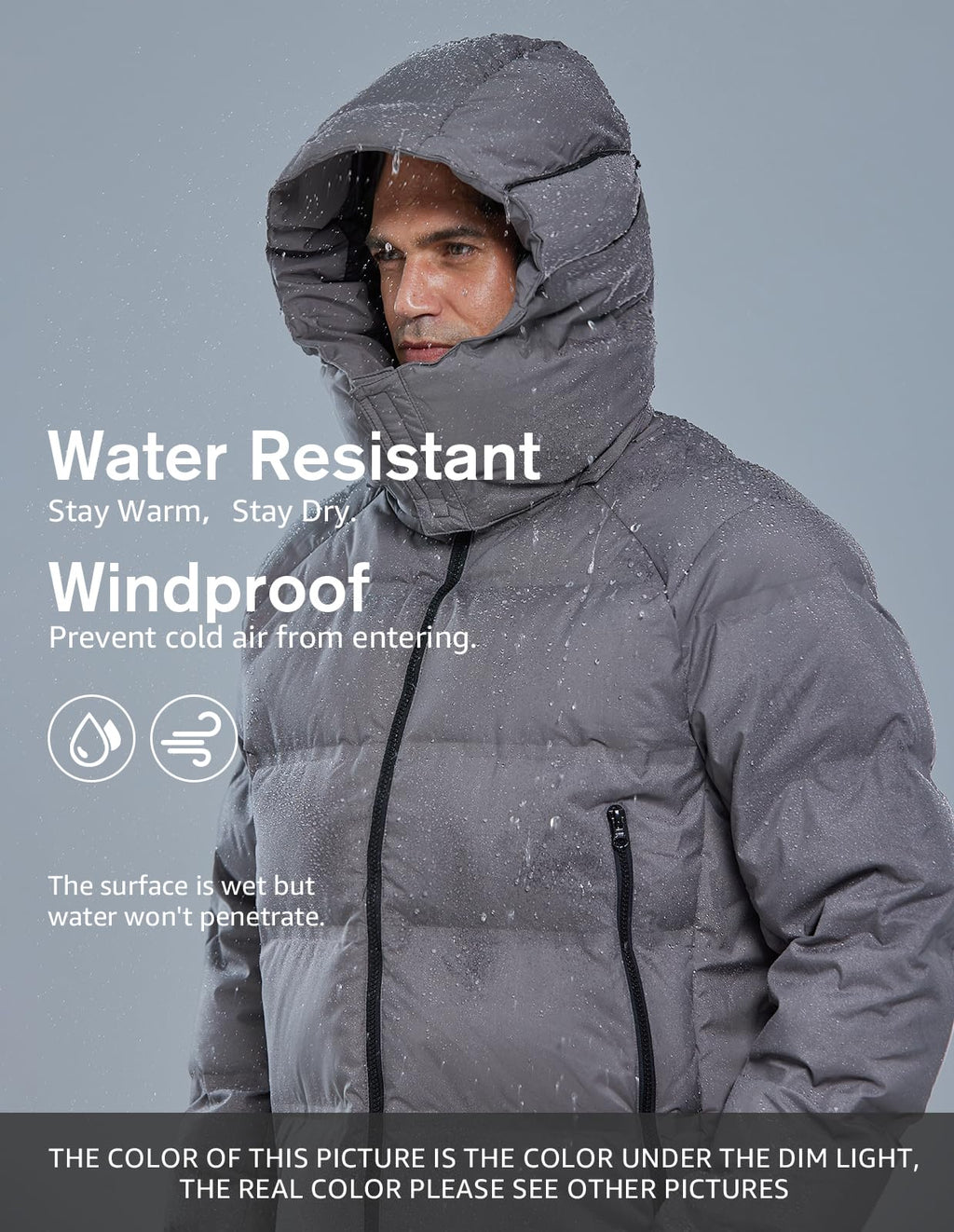 fit space Men's Thickened Down Jacket Super Warm Winter Puffer Jacket Snow Coat with Detachable Hood Waterproof Windproof Grey, Large
