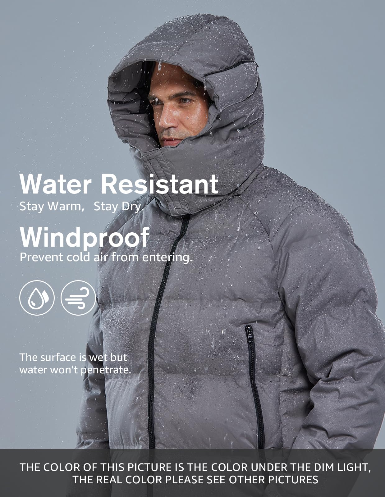 fit space Men's Thickened Down Jacket Super Warm Winter Puffer Jacket Snow Coat with Detachable Hood Waterproof Windproof Grey, Large