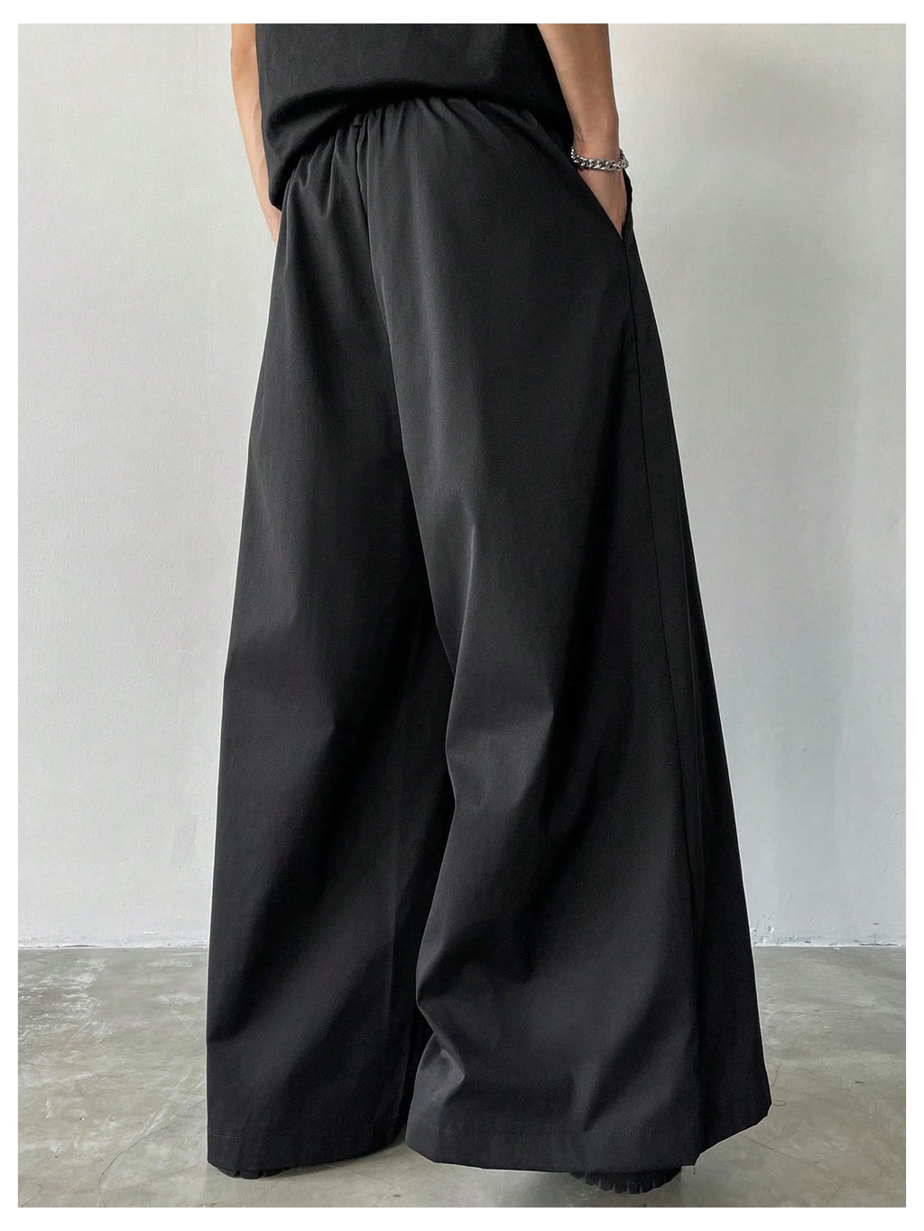 OYOANGLE Men's Baggy Wide Leg Pants Zipper Fly Pleated Trousers Business Casual Dress Pants with Pocket Black Large