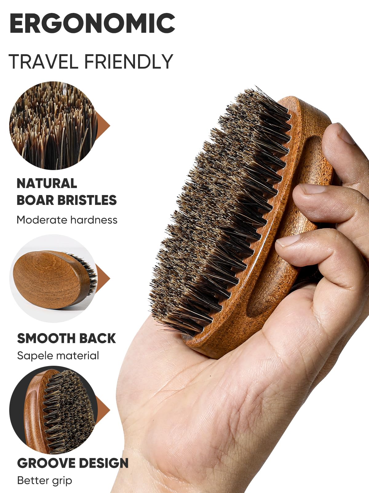 Bituemly Beard Brush, Natural Boar Bristles Beard Brush for Men and Wooden Sandalwood Pocket Beard Comb Set, Facial Hair Grooming Kit with Mustache Scissors as a Styling Tool, Growth, Detangles, Shine