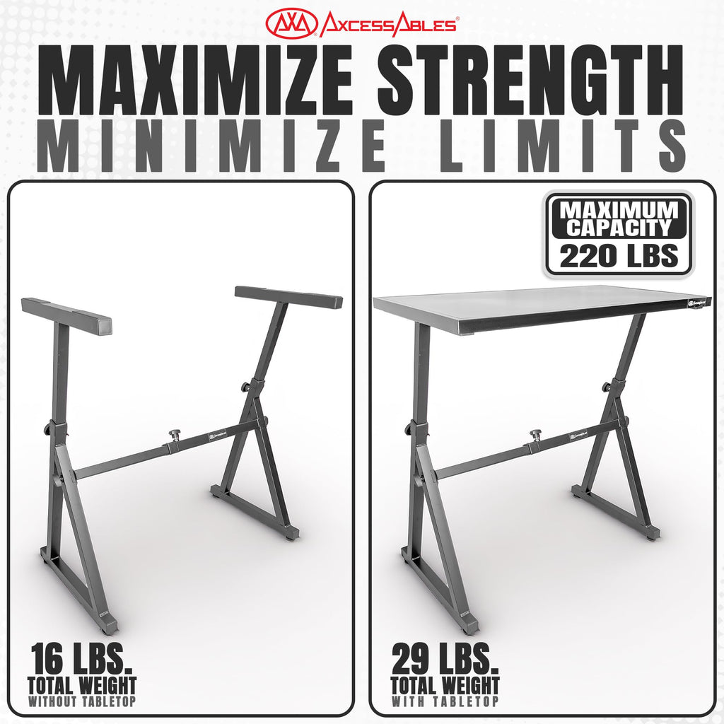 AxcessAbles Adjustable Piano Keyboard Stand and DJ Controller Desk – Removable 36"x19.4" Steel Tabletop, Height Adjustable Music Workstation for Mixers, Synths, Recording, and Live Performance