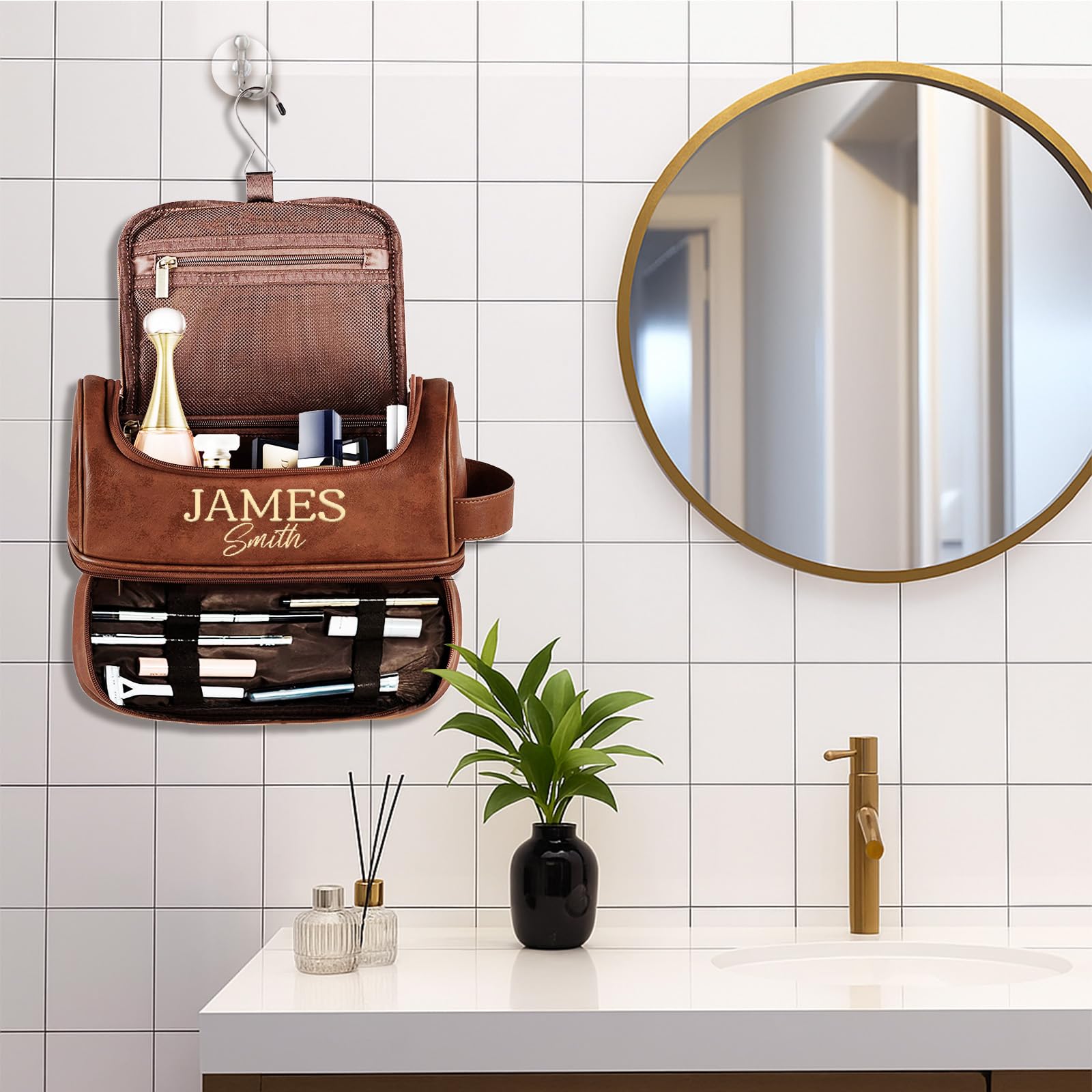Personalized Toiletry Bag for Men, Christmas Gifts for Men, Custom Leather Mens Toiletries Travel Kit, Customize Shaving Bags, Men's Birthday Gift Ideas for Dad, Anniversary, Grandpa, Lover