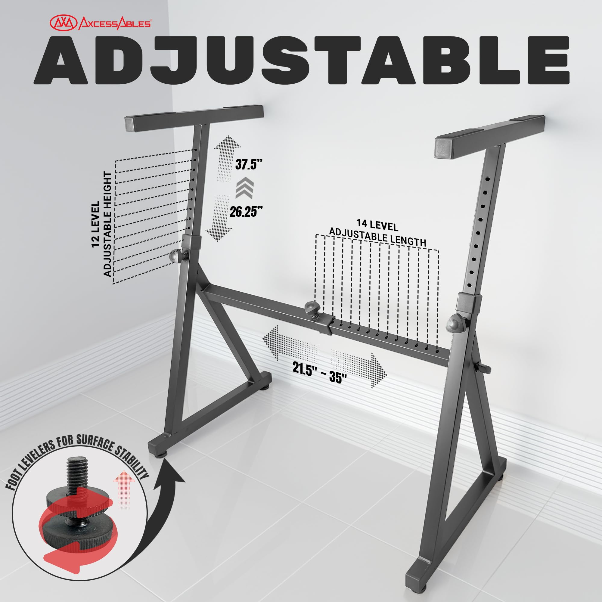 AxcessAbles Adjustable Piano Keyboard Stand and DJ Controller Desk – Removable 36"x19.4" Steel Tabletop, Height Adjustable Music Workstation for Mixers, Synths, Recording, and Live Performance