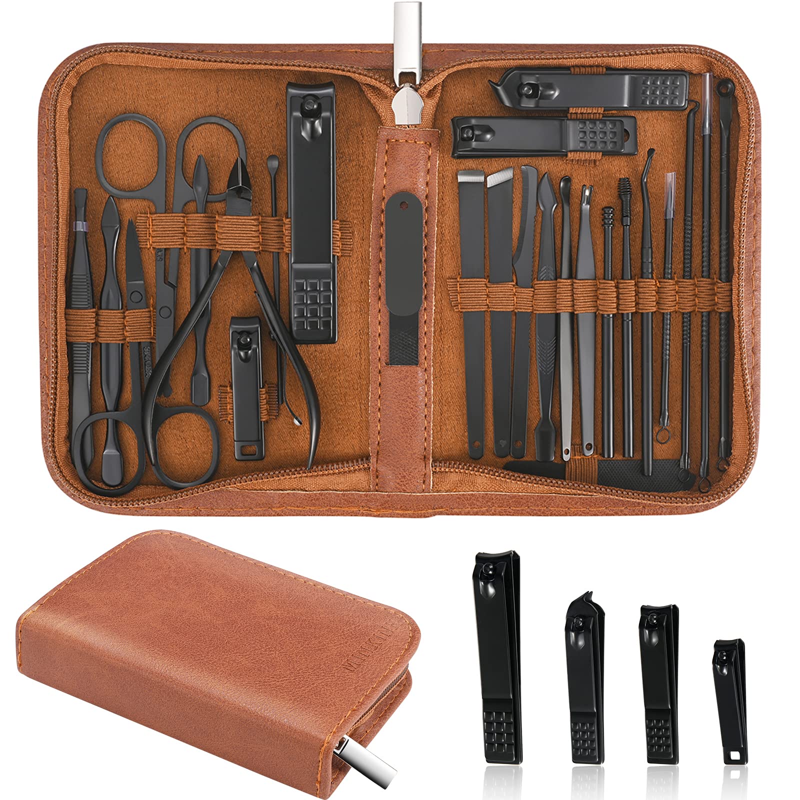 MINKINH Manicure Set Professional Nail Clipper Kit-26 Pieces Stainless Steel Manicure Kit,Nail Care Tools with Luxurious Travel Case