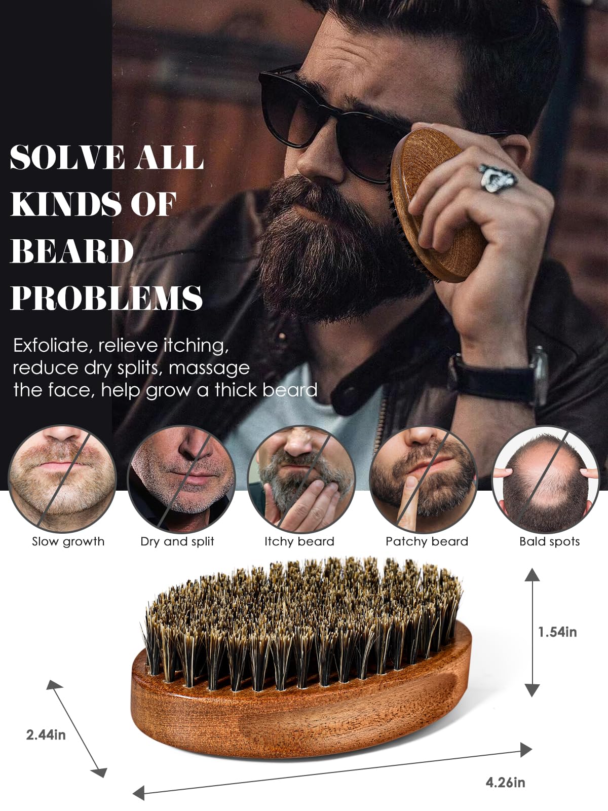 Bituemly Beard Brush, Natural Boar Bristles Beard Brush for Men and Wooden Sandalwood Pocket Beard Comb Set, Facial Hair Grooming Kit with Mustache Scissors as a Styling Tool, Growth, Detangles, Shine