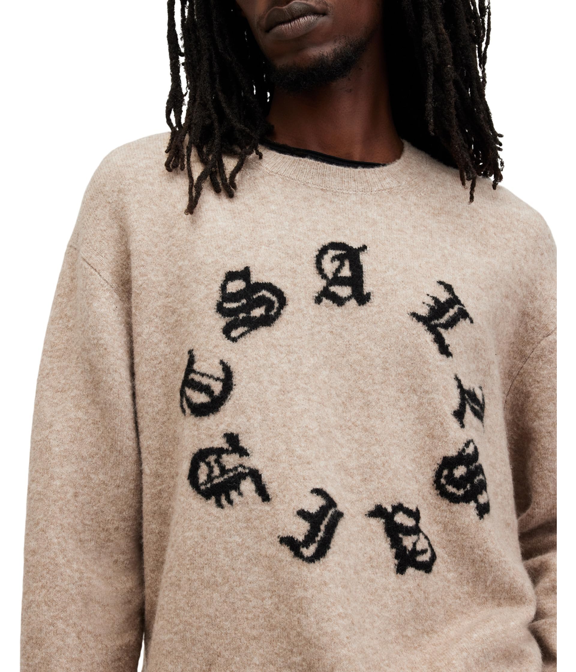 AllSaints Men's Scripture Crew, Taupe Brown