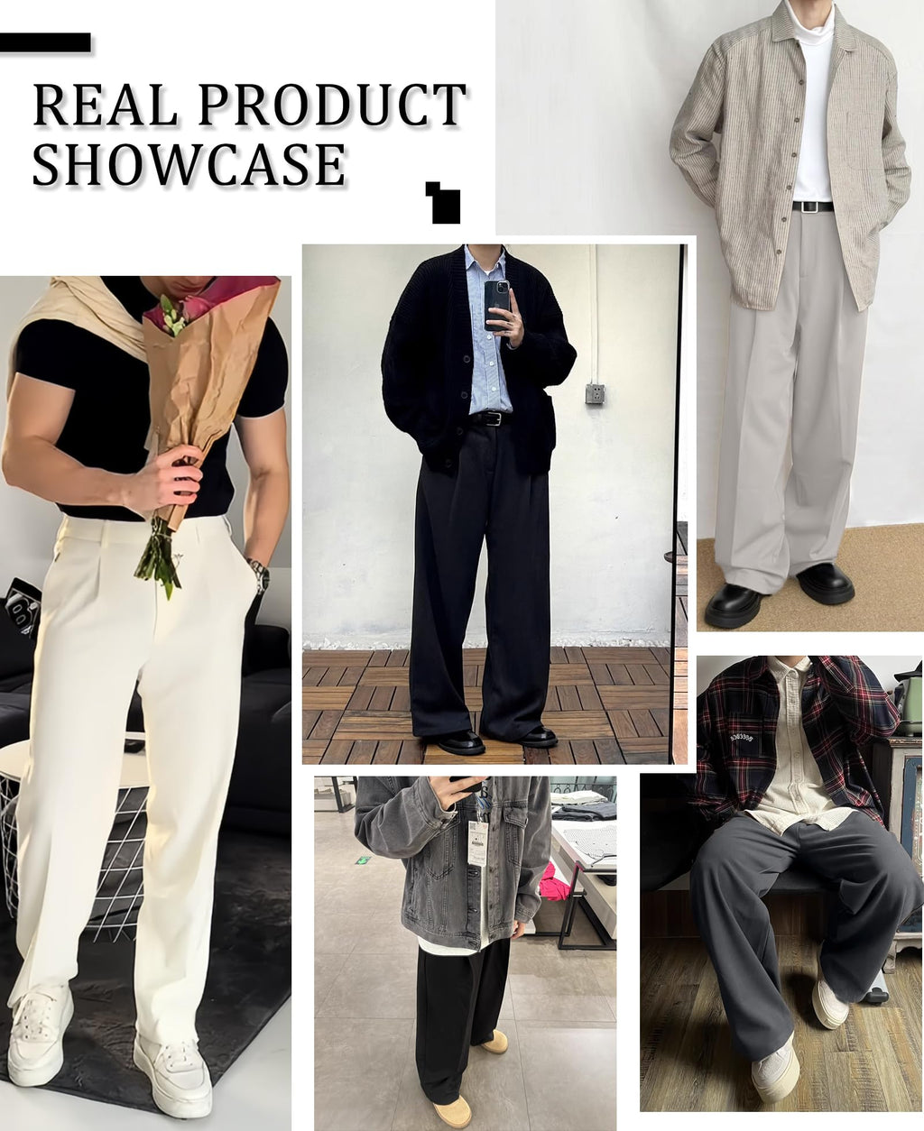 Susclude Wide Leg Dress Pants Men Pleated Baggy Casual Pants Mens Pants Relaxed Fit Trousers for Men with Pockets Brown