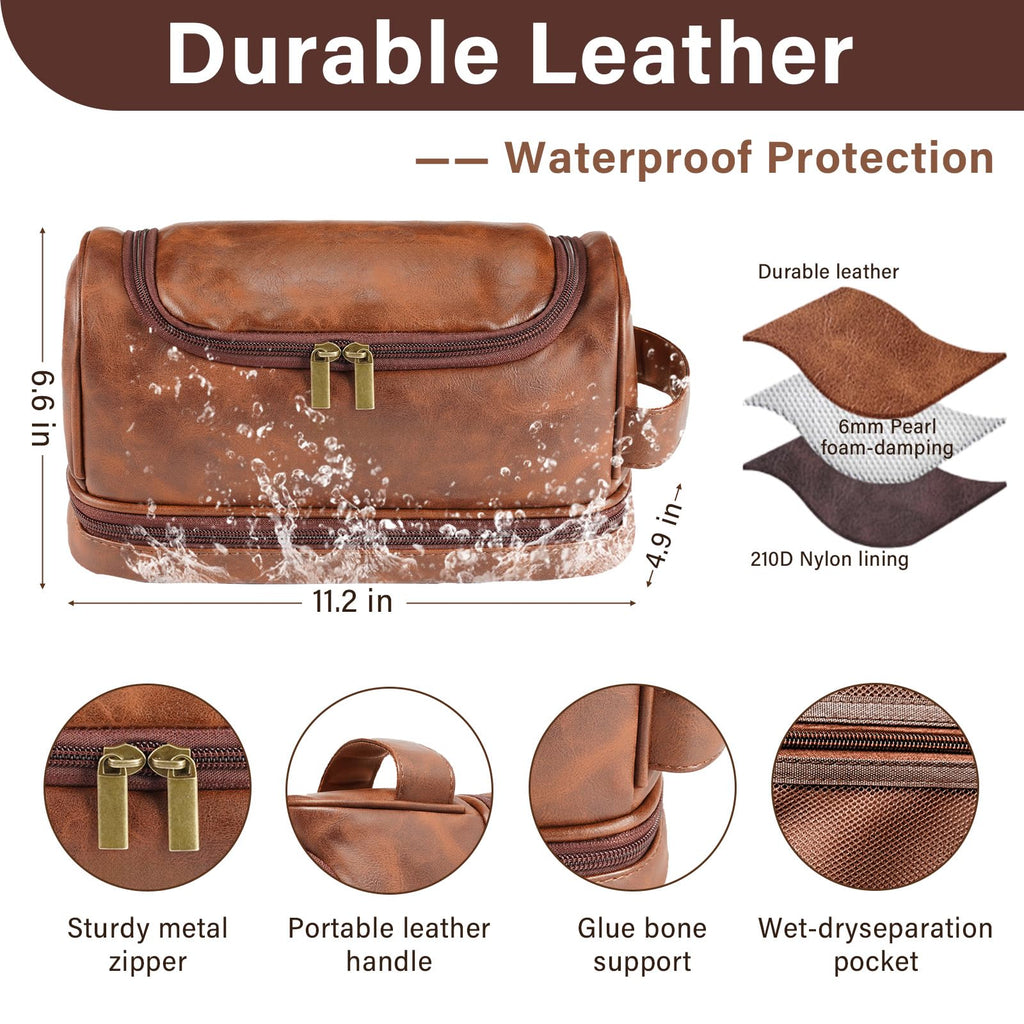 Personalized Toiletry Bag for Men, Christmas Gifts for Men, Custom Leather Mens Toiletries Travel Kit, Customize Shaving Bags, Men's Birthday Gift Ideas for Dad, Anniversary, Grandpa, Lover