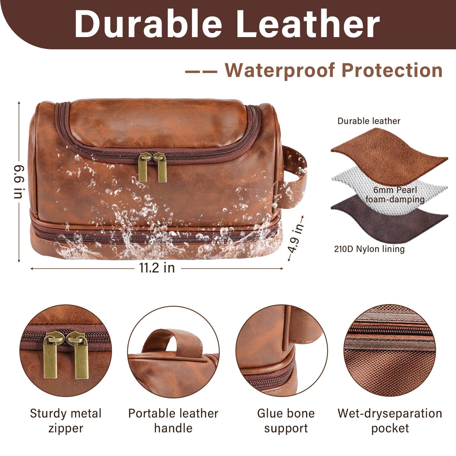 Personalized Toiletry Bag for Men, Christmas Gifts for Men, Custom Leather Mens Toiletries Travel Kit, Customize Shaving Bags, Men's Birthday Gift Ideas for Dad, Anniversary, Grandpa, Lover