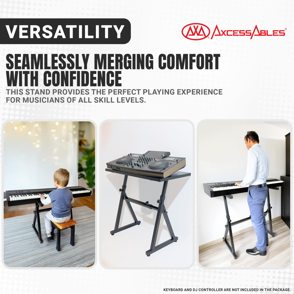 AxcessAbles Adjustable Piano Keyboard Stand and DJ Controller Desk – Removable 36"x19.4" Steel Tabletop, Height Adjustable Music Workstation for Mixers, Synths, Recording, and Live Performance
