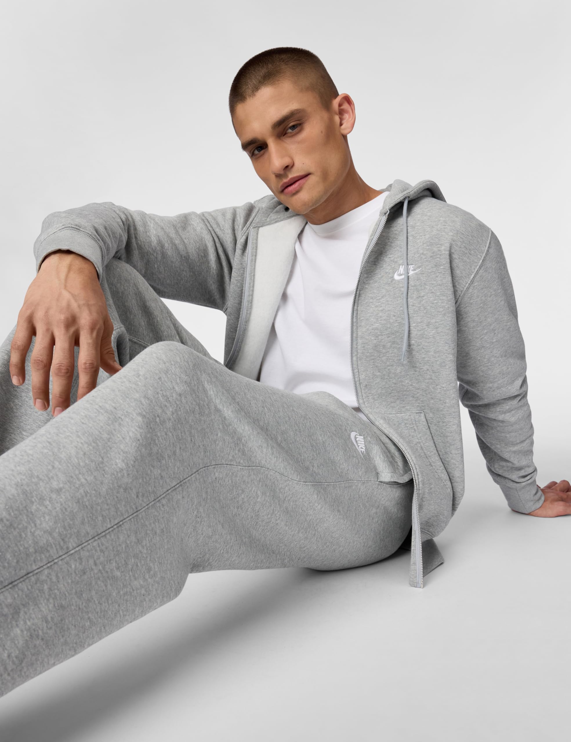 Nike Men's Club Open Hem Brushed Fleece Pants, Dark Grey Heather/Light Smoke Grey/White, Large
