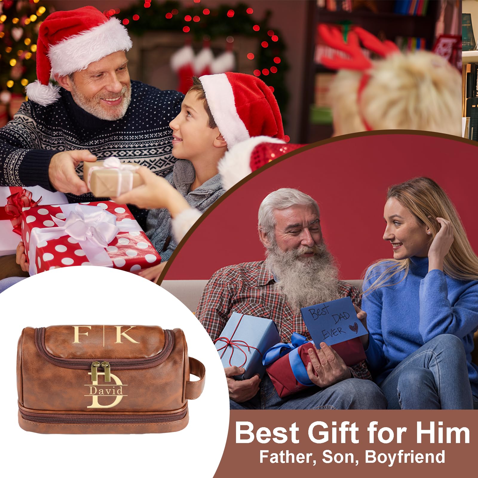 Personalized Toiletry Bag for Men, Christmas Gifts for Men, Custom Leather Mens Toiletries Travel Kit, Customize Shaving Bags, Men's Birthday Gift Ideas for Dad, Anniversary, Grandpa, Lover