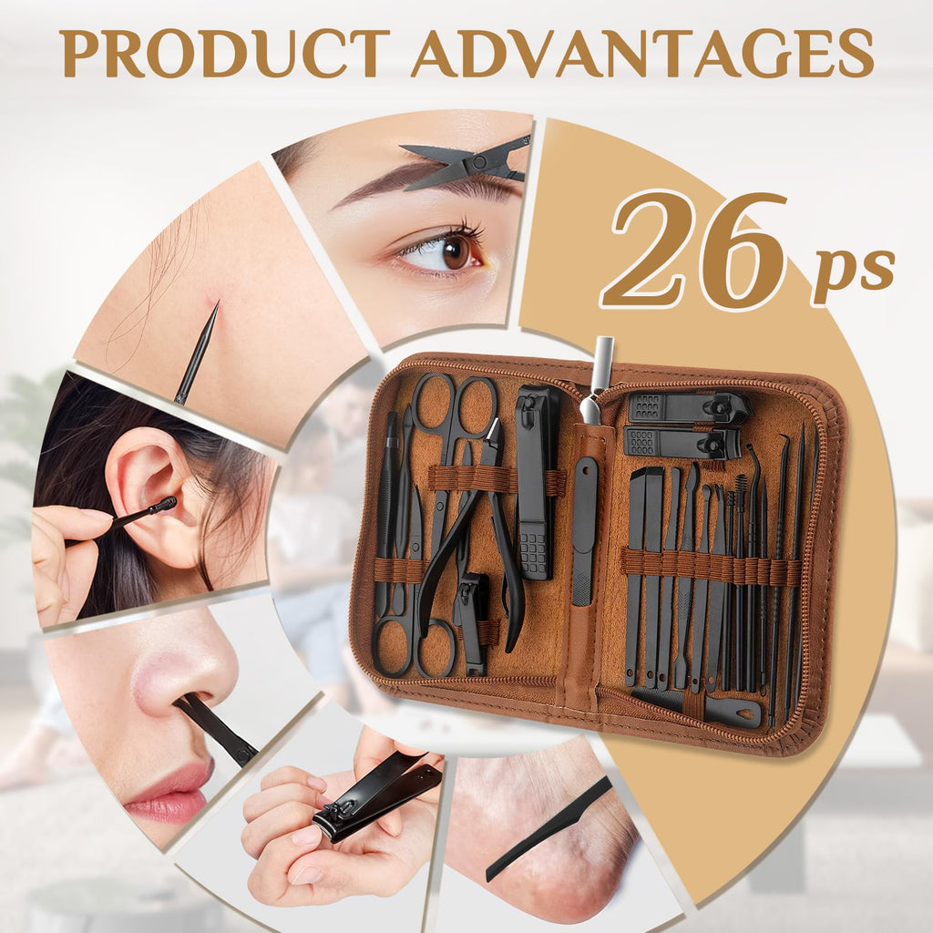 MINKINH Manicure Set Professional Nail Clipper Kit-26 Pieces Stainless Steel Manicure Kit,Nail Care Tools with Luxurious Travel Case