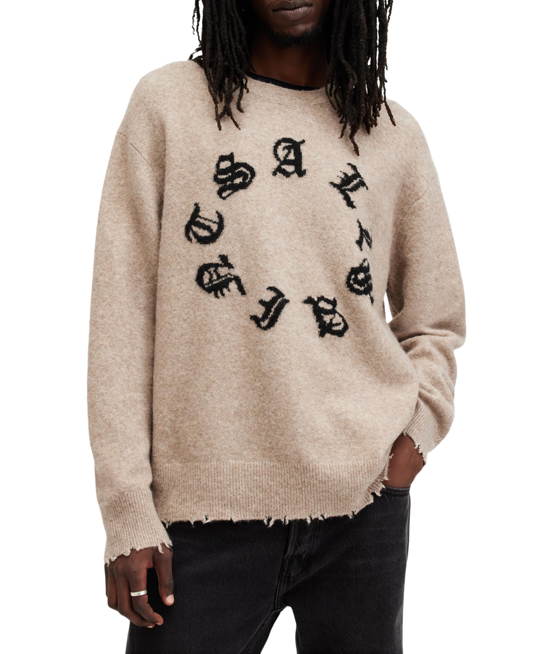 AllSaints Men's Scripture Crew, Taupe Brown