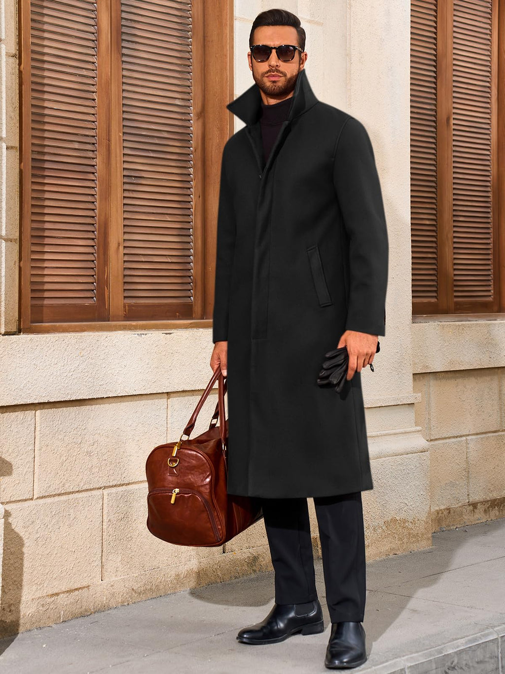 Runcati Mens Long Trench Coat Single Breasted Lapel Overcoat Casual Fall Winter Warm Peacoat
