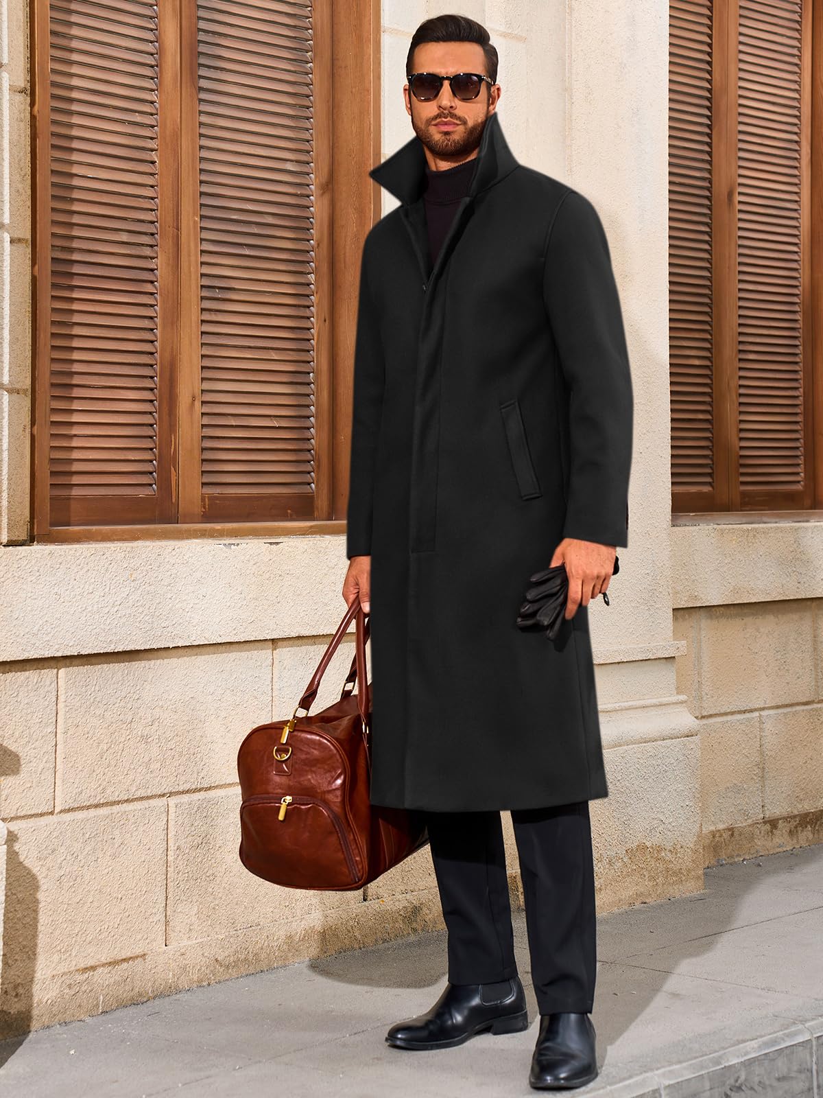 Runcati Mens Long Trench Coat Single Breasted Lapel Overcoat Casual Fall Winter Warm Peacoat