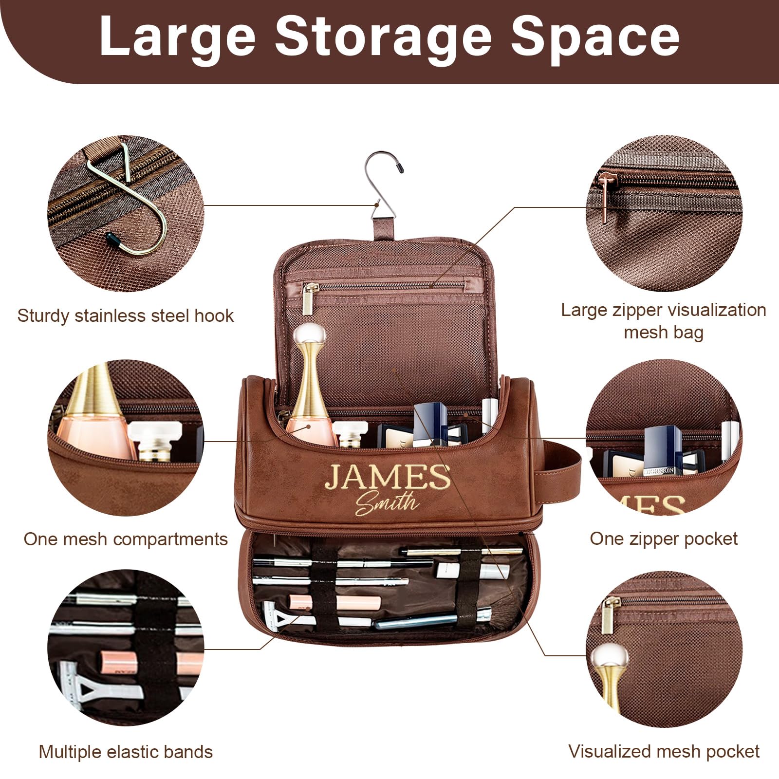 Personalized Toiletry Bag for Men, Christmas Gifts for Men, Custom Leather Mens Toiletries Travel Kit, Customize Shaving Bags, Men's Birthday Gift Ideas for Dad, Anniversary, Grandpa, Lover